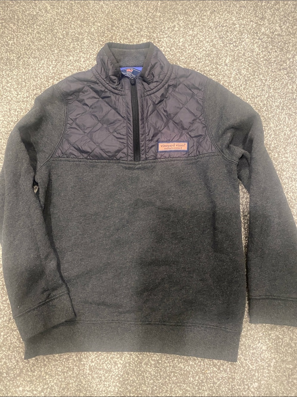 Vineyard Vines Boys Charcoal Quilted Yoke Half-Zip Pullover